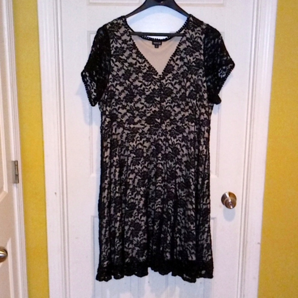 Torrid Black lace dress with nude underlay size 3